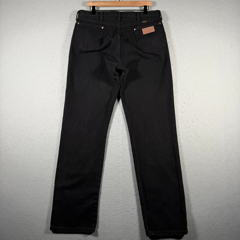 Vintage Wrangler Mens Straight Leg Black Denim Jeans Faded Wash 33x31 Cowboy Cut - Picture 2 of 13